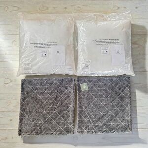 2 Chenille Geometric Reversible Throw Pillows & Inserts 18x18 Gray Freshmint NEW